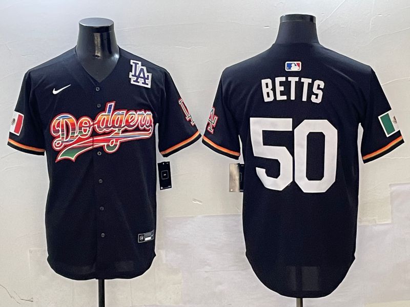 Men Los Angeles Dodgers #50 Betts Black rainbow Nike 2025 MLB Jersey style 9->los angeles dodgers->MLB Jersey